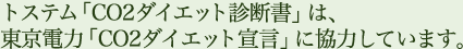 トステム「CO2ダイエット診断書」は、東京電力「CO2ダイエット宣言」に協力しています。